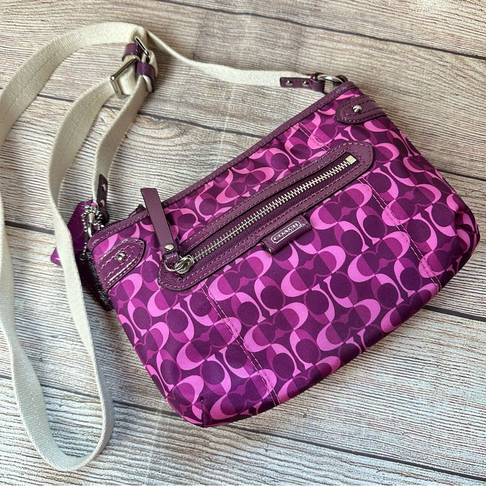 Coach Signature Nylon Crossbody Mixed Berry Print Gem
